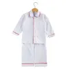 Kids PJS Girls Sleepwear Frill Pyjama 100% Katoen Knoppen Solid Boys Christmas Pyjama 211026