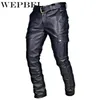 Herenbroek WEPBEL Mannen Recht PU Leer Biker Moto Lange Losse Street Style Steampunk Broek Rock Roll2802