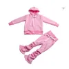 Solid Färg Zipper Jogger TrackSuit Sweat Suit 2 Piece Sweatsit Byxor Set Girls Kids Jogging Track Suit 210303
