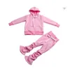 Solid Color Zipper Jogger Cousssuit Потным костюмом 2 шт. Утопленные штаны Установленные девочки Детские жёгкие трек костюм 210303