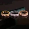 Europe America Fashion Style Lady Women Brass Engraved T Letter 18K Gold Plated Hollow Out Full Diamond Heart Ring Rings Size US6-US9