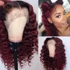 Koronkowe peruki Czerwony Bob Frontal żółty 99J Burgundii Wavy Curly 13x4 Przysta peruka pełna gęstość kolorowe ludzkie zamykanie włosów 89800712851736