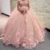 Wspaniała Różowa Suknia Balowa Quinceanera Dress 2022 Frezowanie Aplikacje Długa Spódnica Bez Rękawów Sweet 15 16 Urodziny Sweep Party Spirts