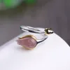 Cluster Rings Authentic 925 Sterling Silver Tulip Flower For Women Accessories Natural Rose Quartz Resizable Fine Jewelry Anello Donna