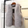Winter Female Fur Vest Coat Warm White Black Gray Jacket Large Size 2XL Sleeveless 210915
