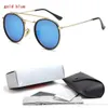 High Quality Round Style Sunglasses Alloy PU frame Mirrored glass lens for Men women double Bridge Retro Eyewear with package