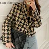 Winter Vrouw Turn Down Collar Double Breasted Minimalistische Losse Plaid Katoen Zware Tweed Jas Cardigan Jas Uitloper 210604