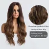Hårsyntetiskt svart långt vatten vågiga syntetiska ombre brun mellersta del naturligt hår för kvinnor cosplay värmebeständig fiber2371088