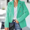 Proste Green Casual Office Blazer 2021 Kobiety Solid Colors Double Breasted Blazer All-Match Work Odzież Formalna Lady Podstawowe Nosić X0721