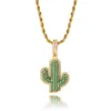Fashion Cactus Pendant Necklace Hip Hop for Men Women Bottom Solid Necklaces Copper Zircon Encrusted Genuine Gold Plating Jewelry