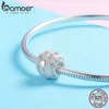 Bamoer romântico 925 Sterling prata doce coração para coração cor-de-rosa esmalte esmalte fit mulheres pulseira colares diy jóias scc805-j q0531