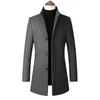 Herren Trenchcoats Mode Herren Windjacke Jacke Langer Mantel Männer Plus Größe 3XL 4XL Mantel Stehkragen Slim Casual Schwarz Wolle Männlich