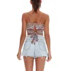 Bohemian Modal Spandex Summer Femme Crop Top Imprimé Sans bretelles Débardeur à col en V pour la plage Plus Taille M30159 210526
