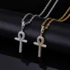 TOPGRILLZ Solid Back Ankh Cross Collane Uomo Donna Hip Hop Ciondolo Iced Out AAA + Bling CZ Stone Regali Drop 210721