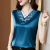 Summer Korean Fashion Silk Tank Top Women Satin Office Lady Lace Solid Shirts Plus Size XXXL/5XL for 210531
