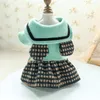 Dog Apparel Lapel Pet Dresses Cat Clothes Autumn Winter Warm Bear Ears Woolen Fabric For Small Dogs Splicing Plaid Skirts