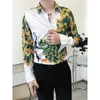 Männer Casual Hemden Luxus Männer Blume Hemd Pfau Drucken Koreanische Slim Fit Social Camisa Langarm Nachtclub Herren Button185J