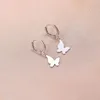 Hoop huggie kawaii bonito metal borboleta gotas brincos para mulheres moda ouro prata cor orelha jóias 8431402