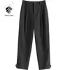 FANSILANEN High waist wool blend casual pants Women streetwear pleated black suit Female winter vintage trousers 210607