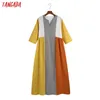 Tangada Moda Kobiety Kolor Blok Długa Sukienka Oversized Vintage Z Długim Rękawem Dorywczo Damska Dress 6Z105 210609