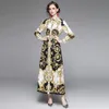 Barokowa sukienka z lapami kwiatową z paskiem projektantka Długie rękaw Sym Szczupły wysoki talia elegancka druk przyjęcie vintage sukienki 2024