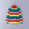 Women's Sweaters Autumn Rainbow Pullovers Turtleneck Hit Colors Striped Sweaters Loose Hand Knitted Shirts Long Lantern Sleeved Oversize Tops New T221019