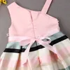 2019 Brand New Princess Niemowlę Kid Baby Girl Formalna Dress One Shoulder Bowknot Pearl Floral Paski Kolor Różowa Dresy Line 3-9y Q0716