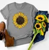 여성용 티셔츠 티셔츠 여성 해바라기 인쇄 그래픽 티 카와이 여성 의류 봄 미학 가로복 소녀 귀여운 탑스 꽃 셔츠 십대