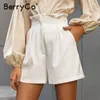 Berrygo Ruffled Zipper Solidne Luźne Kobiety Szorty Wysoka Talia Streetwear Biały Krótkie Casual Letni Dolny Femme Street 210714