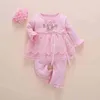 "Adorable Baby Girl Lace Jumpsuit Set - Princess Style Romper with Socks and Headband - Perfect for Fall - 0-3 Months"