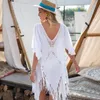 Women's Swimwear See Through Backless Sheer Dress Mini Vestido Sexy Beach Coverup Crochet Tassel Sun Proof Swimsuit Cover Ups For Women