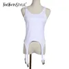 TWOTWINSTYLE Casual Loose Women Vest O Neck Sleeveless Spaghetti Strap Irregular Hem Tank Tops For Female Clothes Summer Fashion 210616