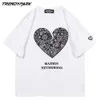 Tshirt dos homens Criativo coração partido paisley manga curta vintage tshirts streetwear hip hop casual algodão camisetas Harajuku tops 210601