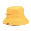 Fashion Street Solid Color Iron Pin Rings Personality Bucket Hat Stingy Brim Cap Cotton Fishermen Caps For Unisex Women Men