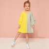 Mädchen Sommer Langarm Europäisches und Amerikanisches Kleid Patchwork Flare Sleeve Kleider für Kinder Kinder Ins Prinzessin Kleid Q0716