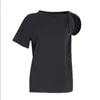 여성을위한 비대칭 화이트 티셔츠 스큐 칼라 짧은 소매 캐주얼 미니멀리스트 셔츠 여성 패션 의류 여름 210531