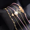 Bohemian 5pcs/Set Leave Heart Love Lotus Pearl Bracelet Chail Woven Multilayer Bracelet Set Women Fashion Gold Jewelry Wholesale Epacket