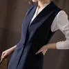 Damenanzüge-Blazer, hochwertige Weste, Jacke, Schwarz, lang, legerer Anzug, Frühling und Herbst, modisch, ärmellos, Damen-Blazer, elegant, weiblich