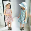 2021 Summer Girls Sukienka + Kapelusz 2 Sztuk / Set Bawełna Wygodne Dress Dress Floral Girls 'Sukienka bez rękawów dla dzieci 1 do 6 lat q0716