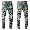 Luxurys Designer Mens Jeans Toppkvalitetsdesign Hål Five Star Patch Spliced ​​Ripped High Street Destroyed Denim Jeans S US Size W28-W40