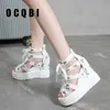 Platform Sandals Women Shoes 2021 Summer Super High Heels Ladies Casual Shoes Wedge Chunky Sandals Gladiator Fashion High Top