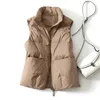 Femmes d'hiver chaud solide col montant gilet gilet coupe-vent léger gilet chaud femme canard vers le bas manteau sans manches 211007