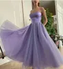 Evening Dresses Lilac 2021 Sweetheart Neckline Tulle Ankle Length Custom Made A Line Satin Prom Party Gown Plus Size Vestido