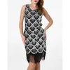 Peut-être U Femmes Noir Or Argent Paillettes O Cou Robe Perles Secteur Gilet Sans Manches Réservoir Robe Gland D2381 210529