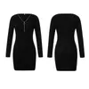 Casual Dresses Women Knitted Bodycon Dress Spring Autumn 2022 Long Sleeve Zipper V Neck Soft Slim Fit Midi Club Party Clothes