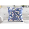 Det blå och vita porslinmönstret kudde täcker klassisk kinesisk stil hem dekorativa kuddehölje linne bomull kudde fall y200104