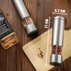 Electric Salt and Pepper Grinder 1/2Pcs, with Stand LED Light,Kitchen Spice Tools,Stainless Steel Automatic Mill 210713