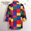 Chemisier femme Top motifs géométriques coloré Harajuku Preppy jeunes filles chemise Vintage Streewear été femmes vêtements amples 220122