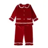 Chegada sibling suave jogo pijama meninos e meninas roupas conjunto Natal vermelho veludo crianças pijamas 211130