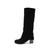 Knee High Suede Boots Women Female Thick Heels Pointed Toe Sexy Long Fashion Plush Size Winter Ladies Shoes